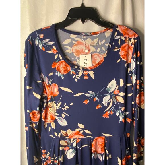 NWT Auselily Womens Size L Dark Blue w Red Roses Soft long Sleeve - Picture 4 of 16